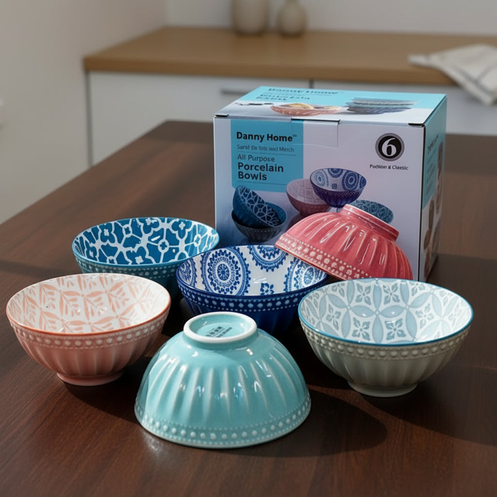 Danny Home Bohemian Printed Porcelain Bowls Variety Pack (3 Sizes)