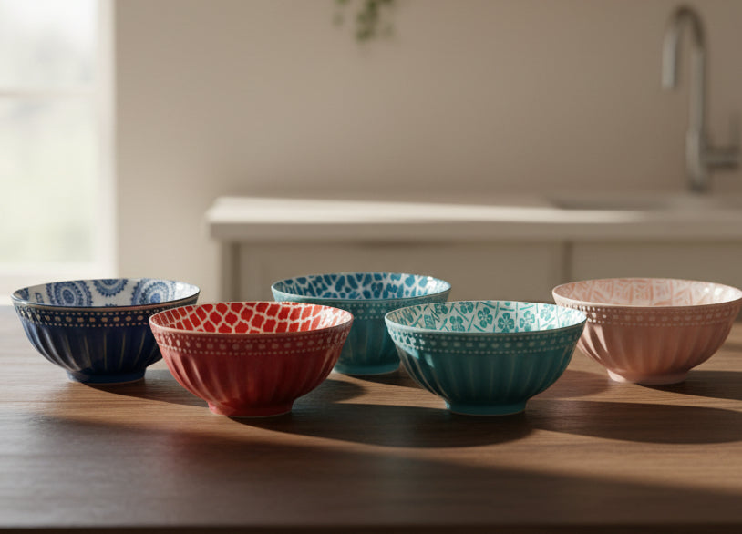 Danny Home Bohemian Printed Porcelain Bowls Variety Pack (3 Sizes)
