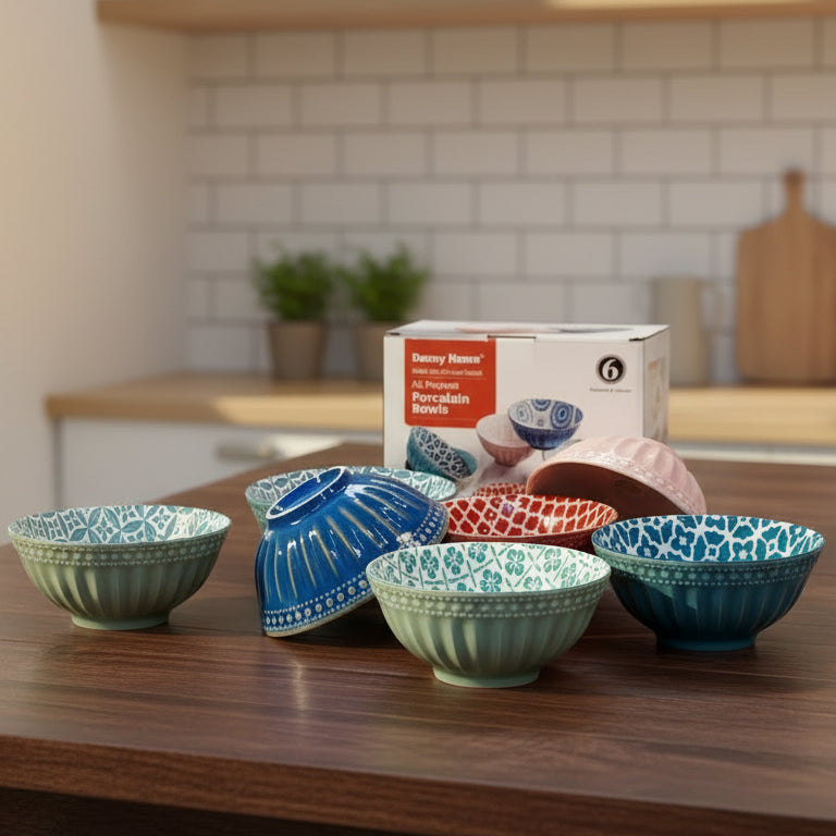 Danny Home Bohemian Printed Porcelain Bowls Variety Pack (3 Sizes)
