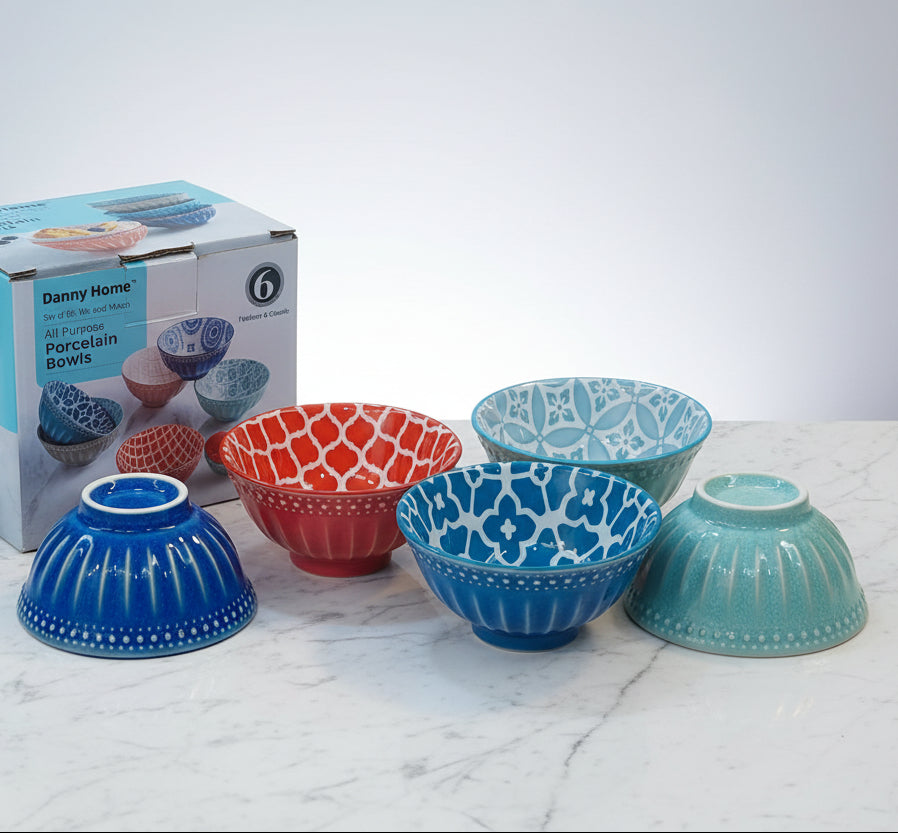 Danny Home Bohemian Printed Porcelain Bowls Variety Pack (3 Sizes)