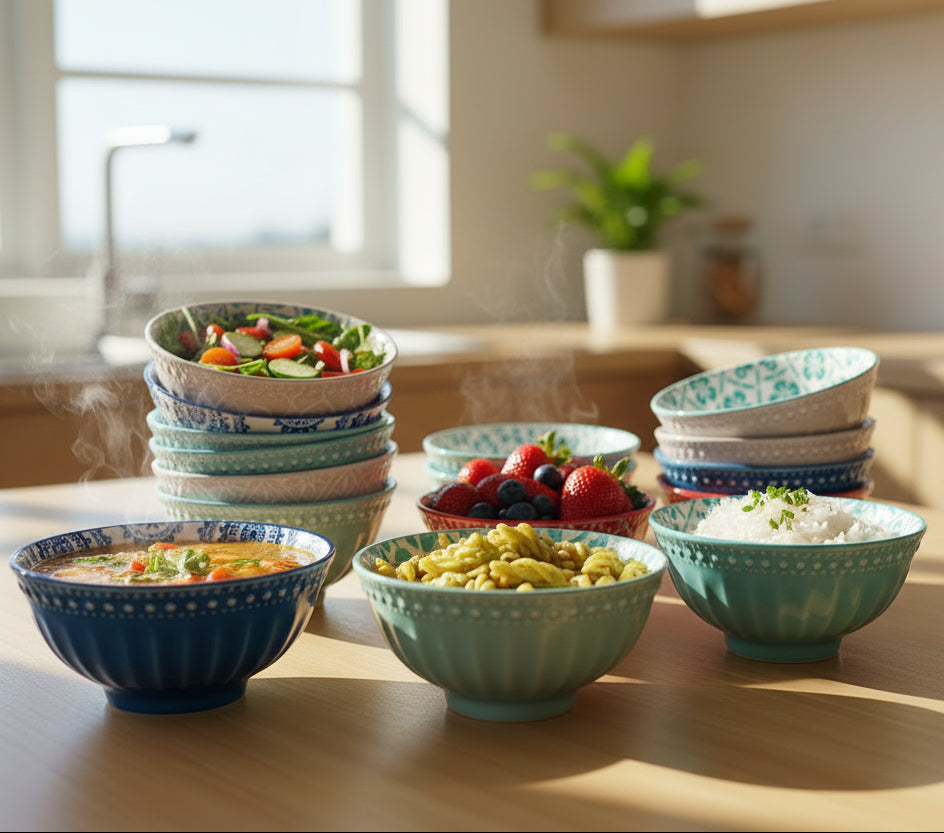 Danny Home Bohemian Printed Porcelain Bowls Variety Pack (3 Sizes)