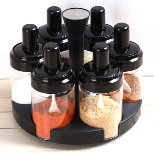 Rotating Spice Rack With 6 Bottles