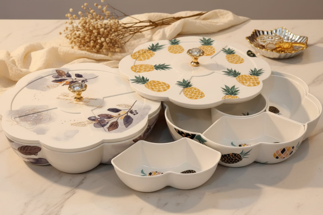 Flower-Shaped Multi-Compartment Snack Serving Tray