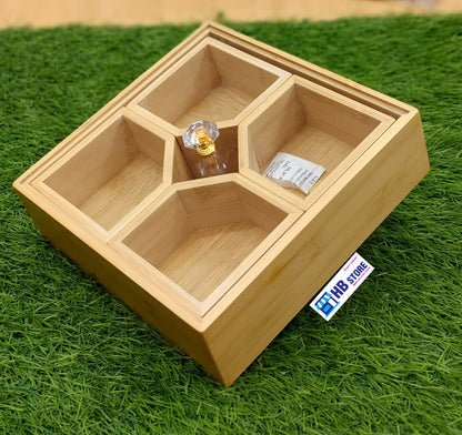 Elegant Hexagonal Wooden Platter with Clear Lid