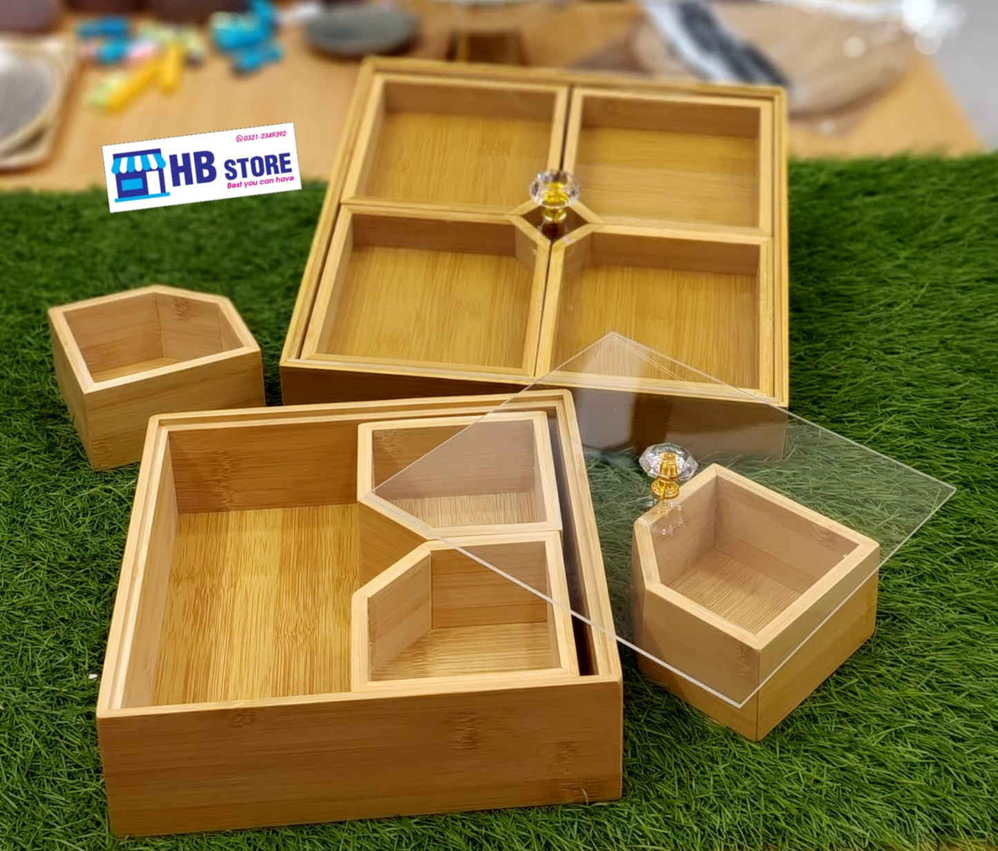 Elegant Hexagonal Wooden Platter with Clear Lid