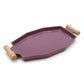 Modern Octagonal Ceramic Serving Tray with Natural Wood Handles – Elegant Mauve/Plum Glaze