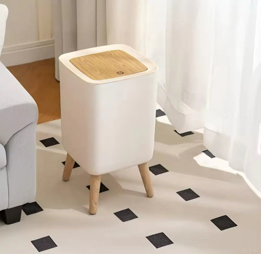 Modern Nordic Style Trash Bin with Wooden Legs – Stylish Home Organizer