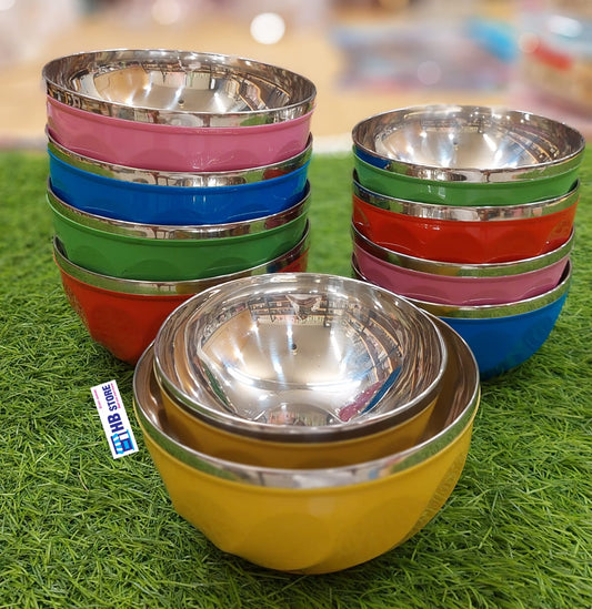 Set of 5/10/12 Stainless Steel Nesting Bowls with Colorful Enamel Exterior | Insulated Serving & Mixing Bowls