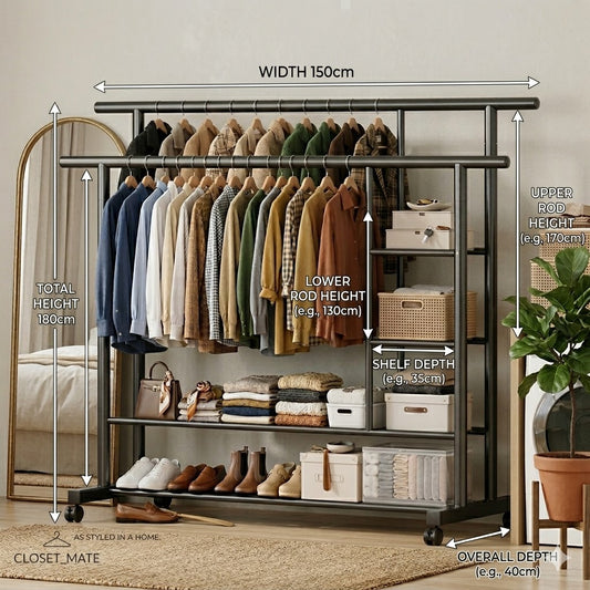 Heavy-Duty Double Rod Garment Rack