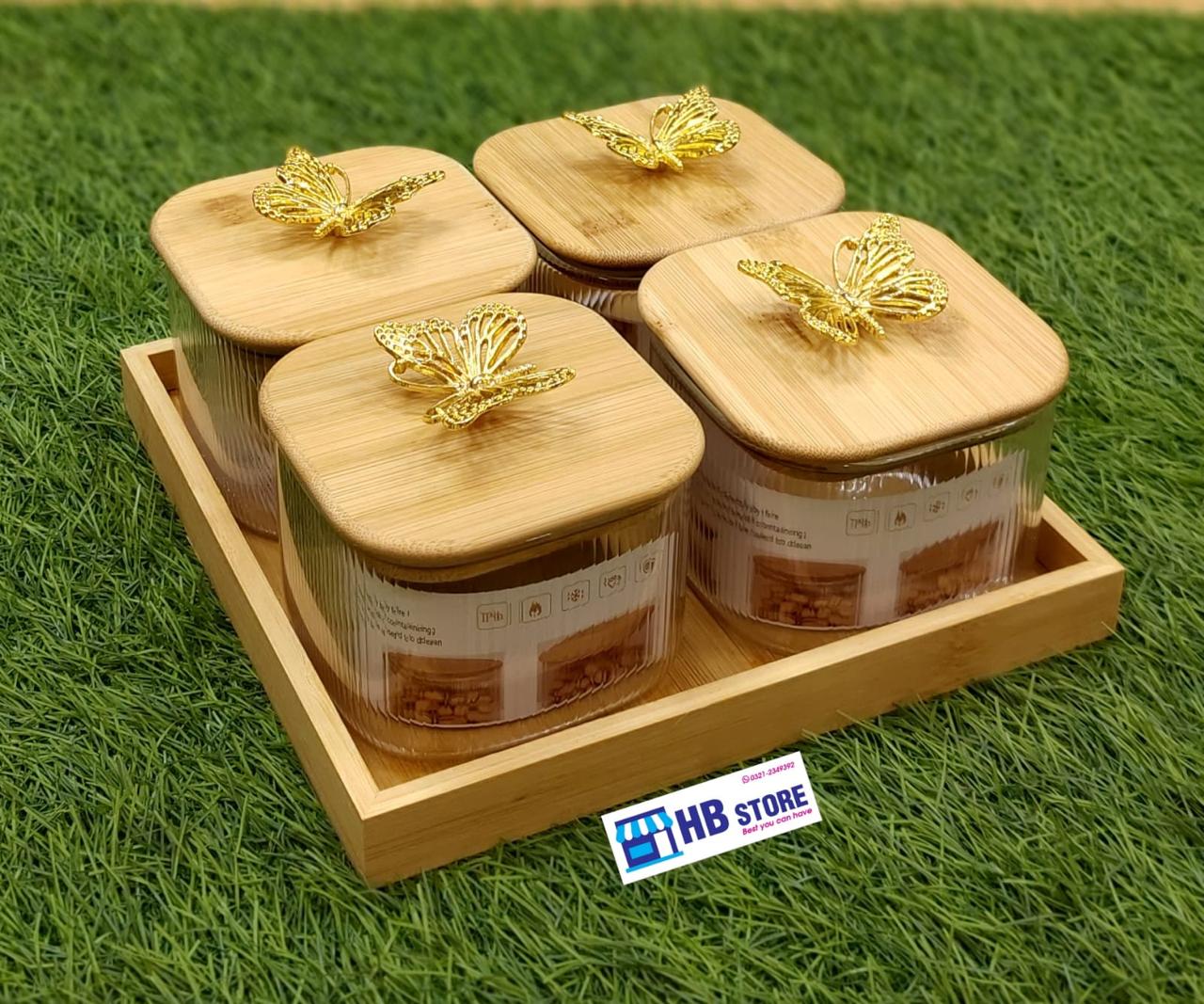 Luxury 4-Piece Ribbed Glass Storage Jar Set