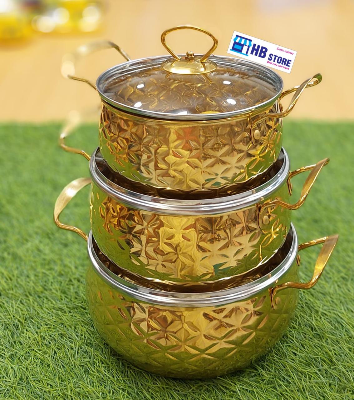 Luxury Gold 3-Piece Insulated Hot Pot Casserole Set