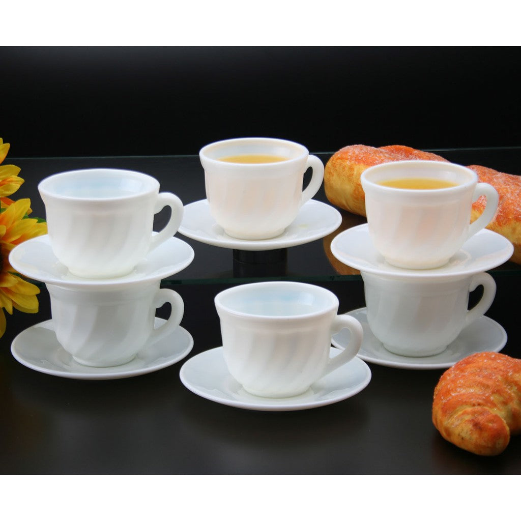LUXURY OPAL PLAIN WHITE 12 PC CUP AND SAUCER SET