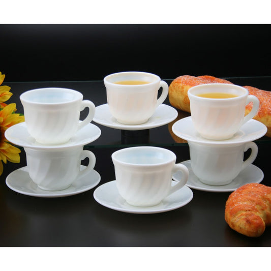 LUXURY OPAL PLAIN WHITE 12 PC CUP AND SAUCER SET