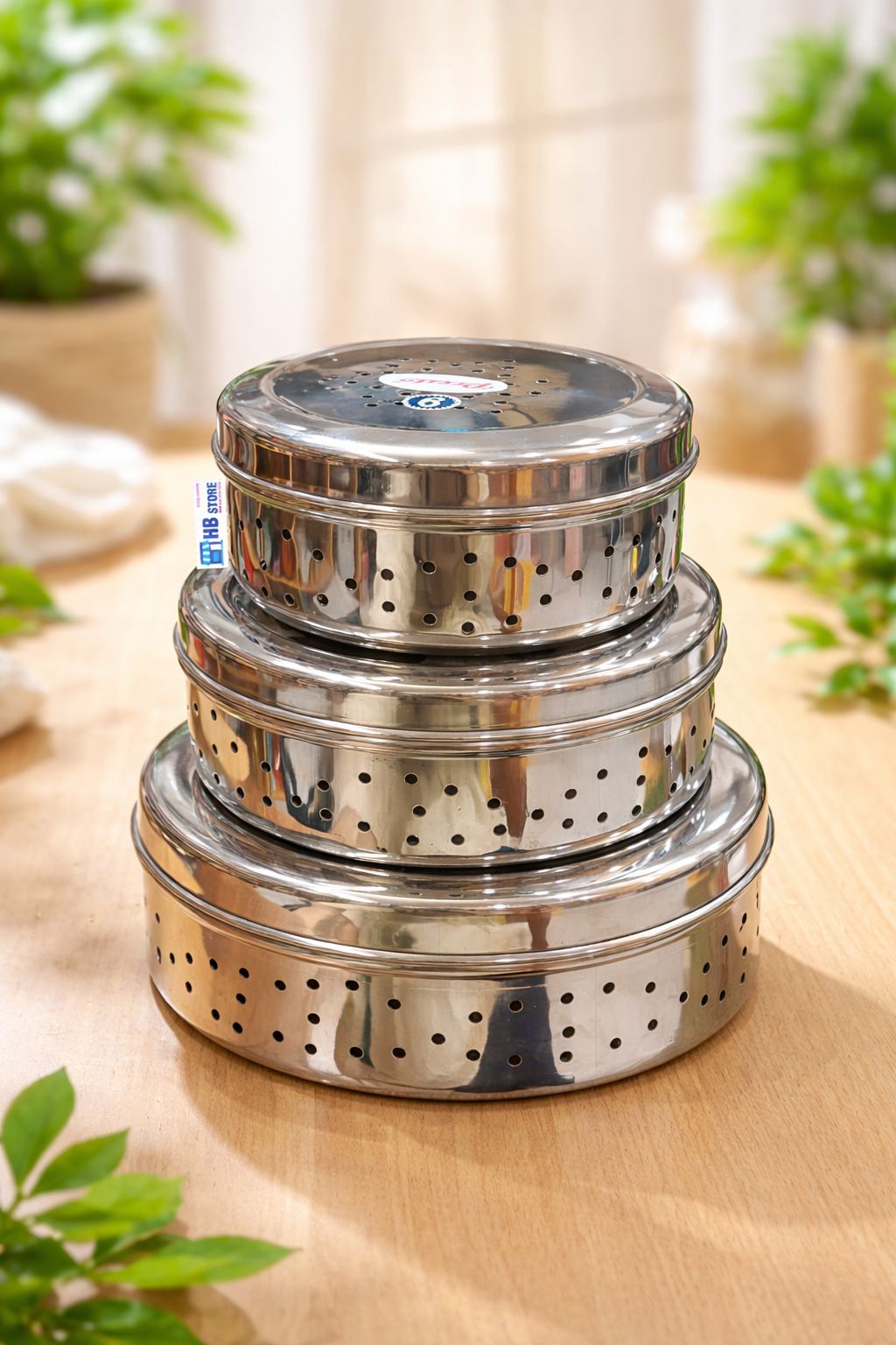 Premium Stainless Steel Perforated Multi-Purpose Kitchen Containers / Steamer Baskets (Set of 3)