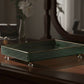 The Luxe Checkered Vanity Tray | Elegant Green and Gold Glass/Resin Organizer with Crystal Feet