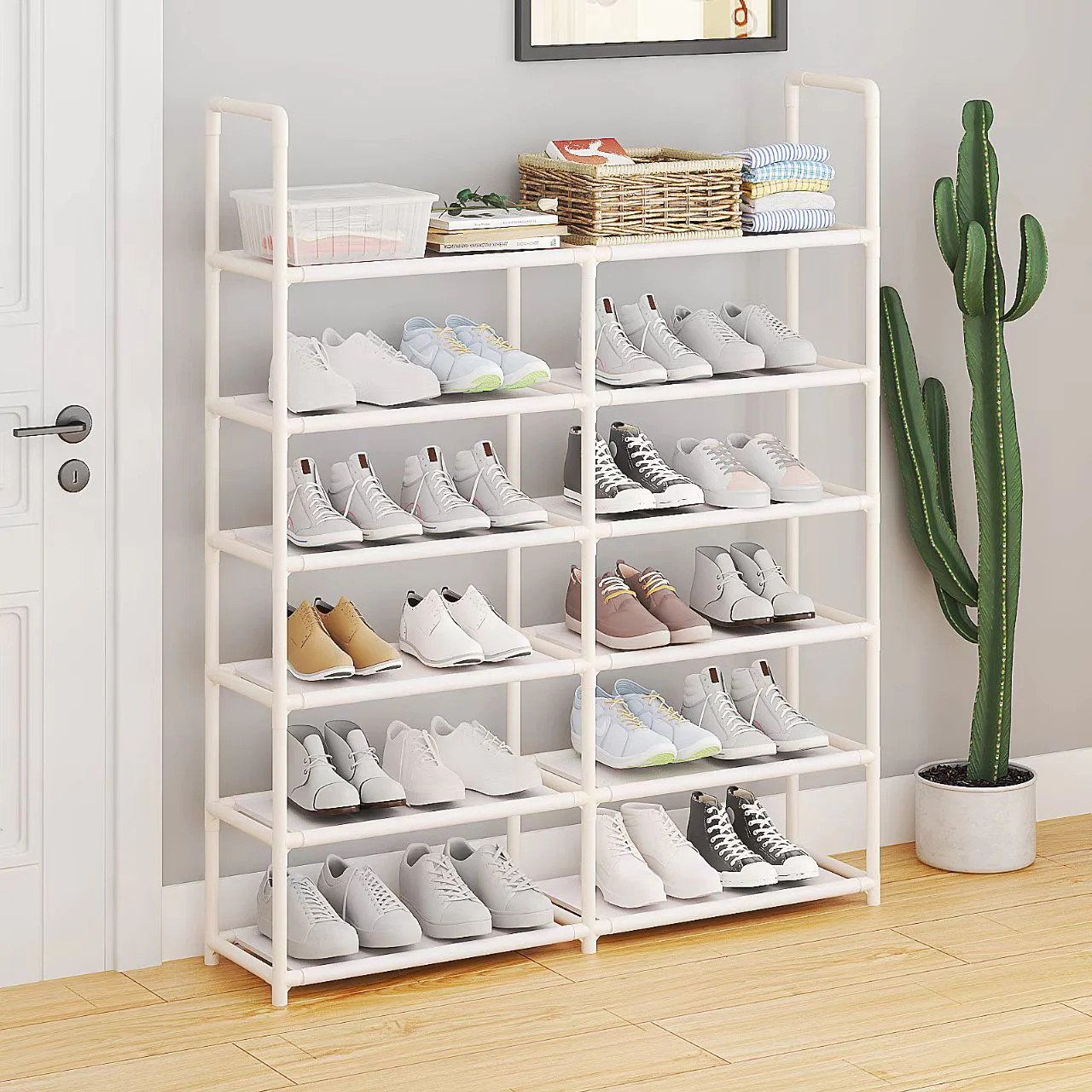 6 Layer Simple Style Iron Plastic Shoe Rack