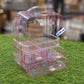 Luxury Transparent Pink 3-Tier Makeup & Jewelry Organizer Box with Handle