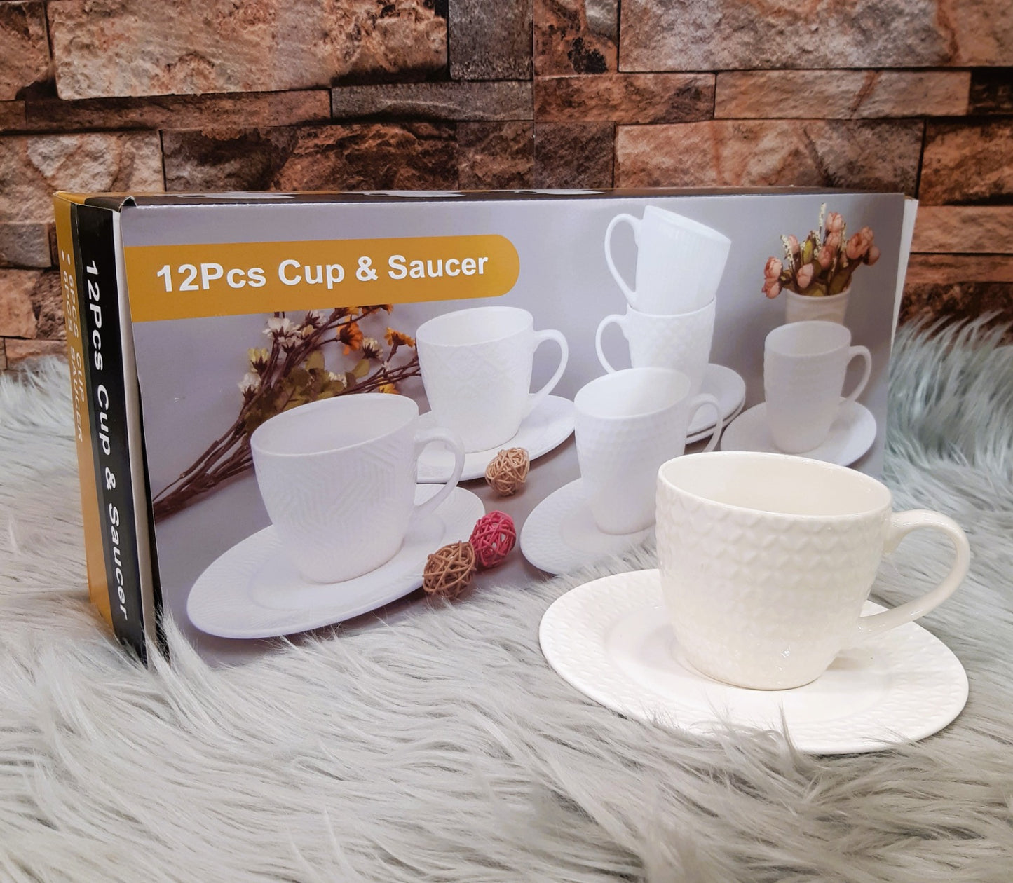 Ceramic White Design Cup Saucer Set