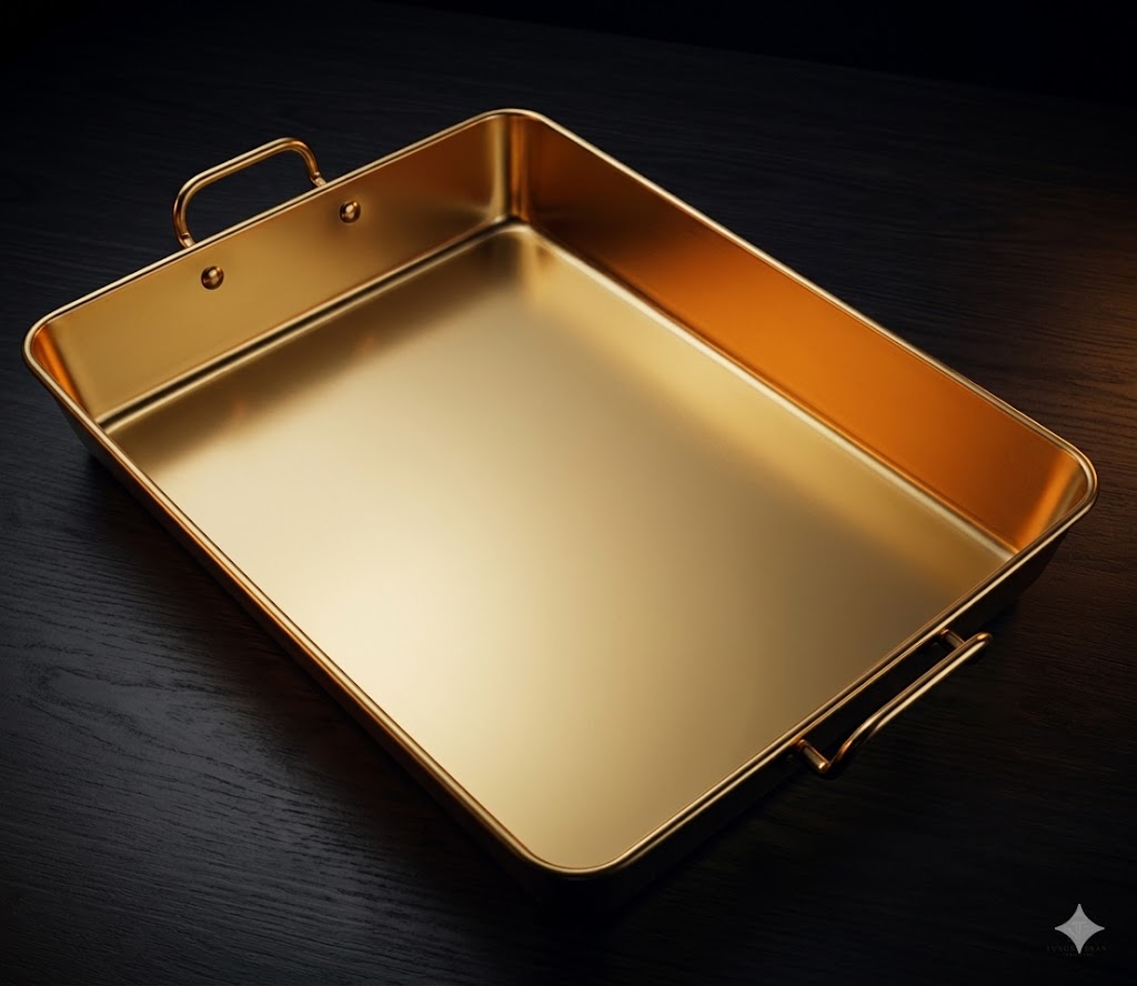 Gold Stainless Steel Rectangular Serving Tray