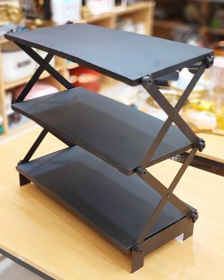3-Tier Collapsible Metal Shelf Organizer - Space-Saving Folding Storage Rack (Black)