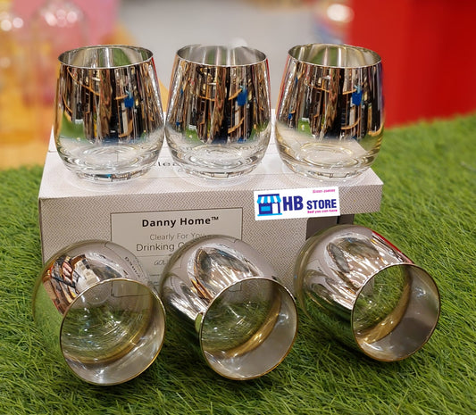 Denny Home Clear & Gold /silver Fancy Glasses 6Pcs