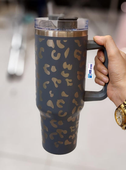 Leopard Print Insulated Tumbler with Handle