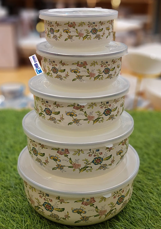 5 pieces enamel bowl with lid bearing container cuisine stocks fruits salads for