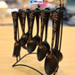 Matte Black & Gold Hanging Cutlery Set with Display Stand