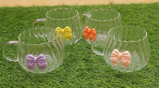 Adorable Fluted Glass Mug with Colorful Bow Accent
