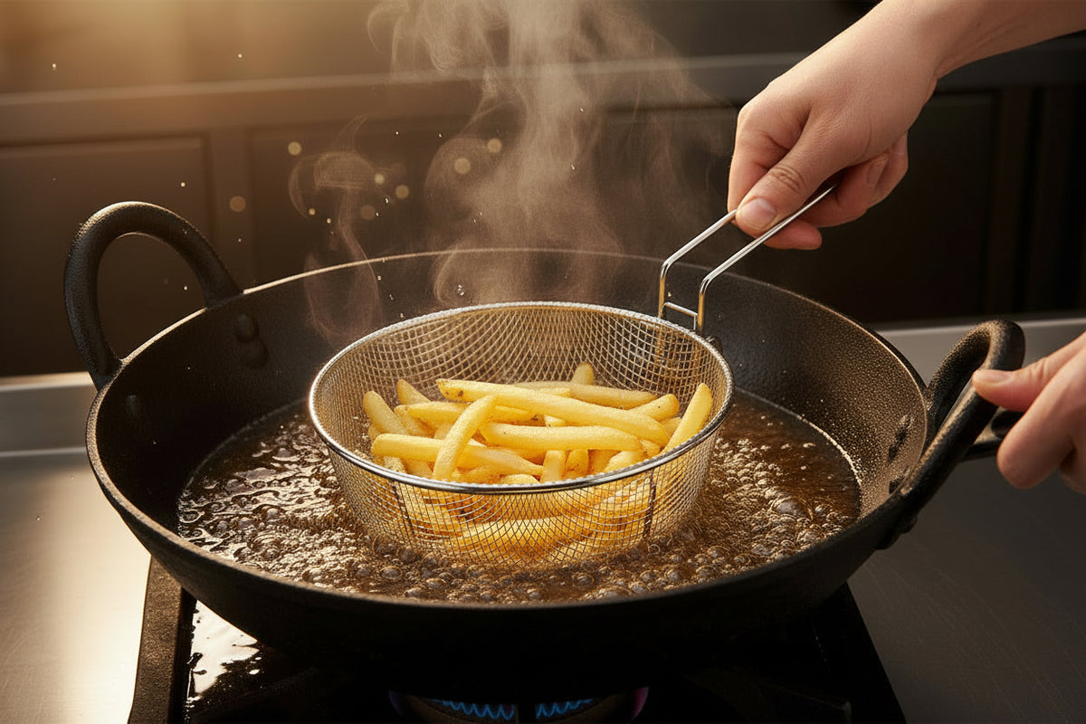 Stainless Steel Deep Fry Basket with Folding Handle