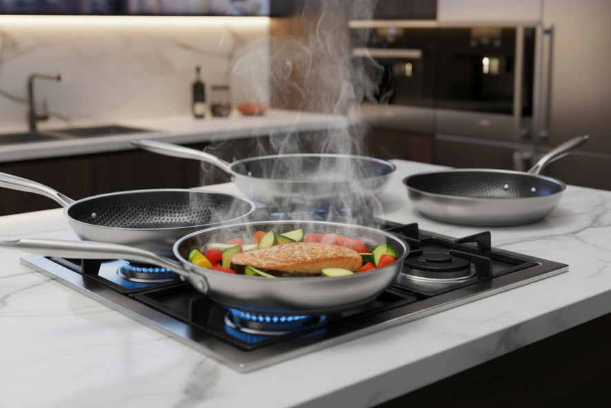 DSFE Tri-Ply Stainless Steel Laser-Crafted Honeycomb Fry Pan
