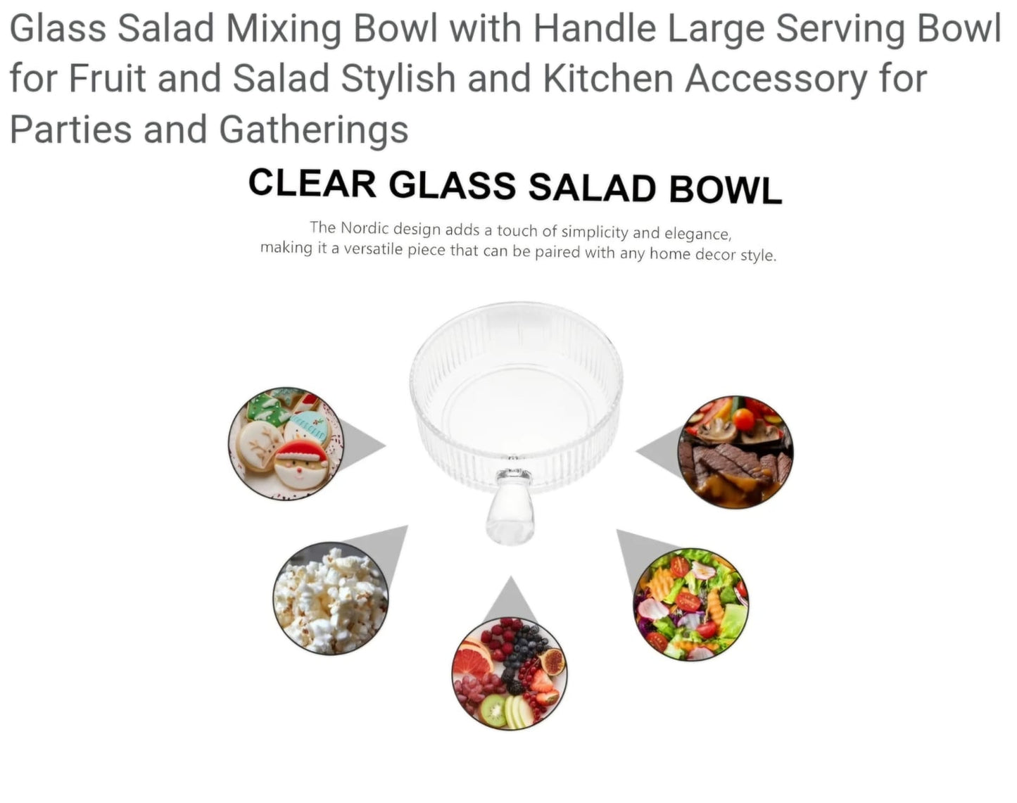 Ribbed Glass Serving Bowl with Ergonomic Handle