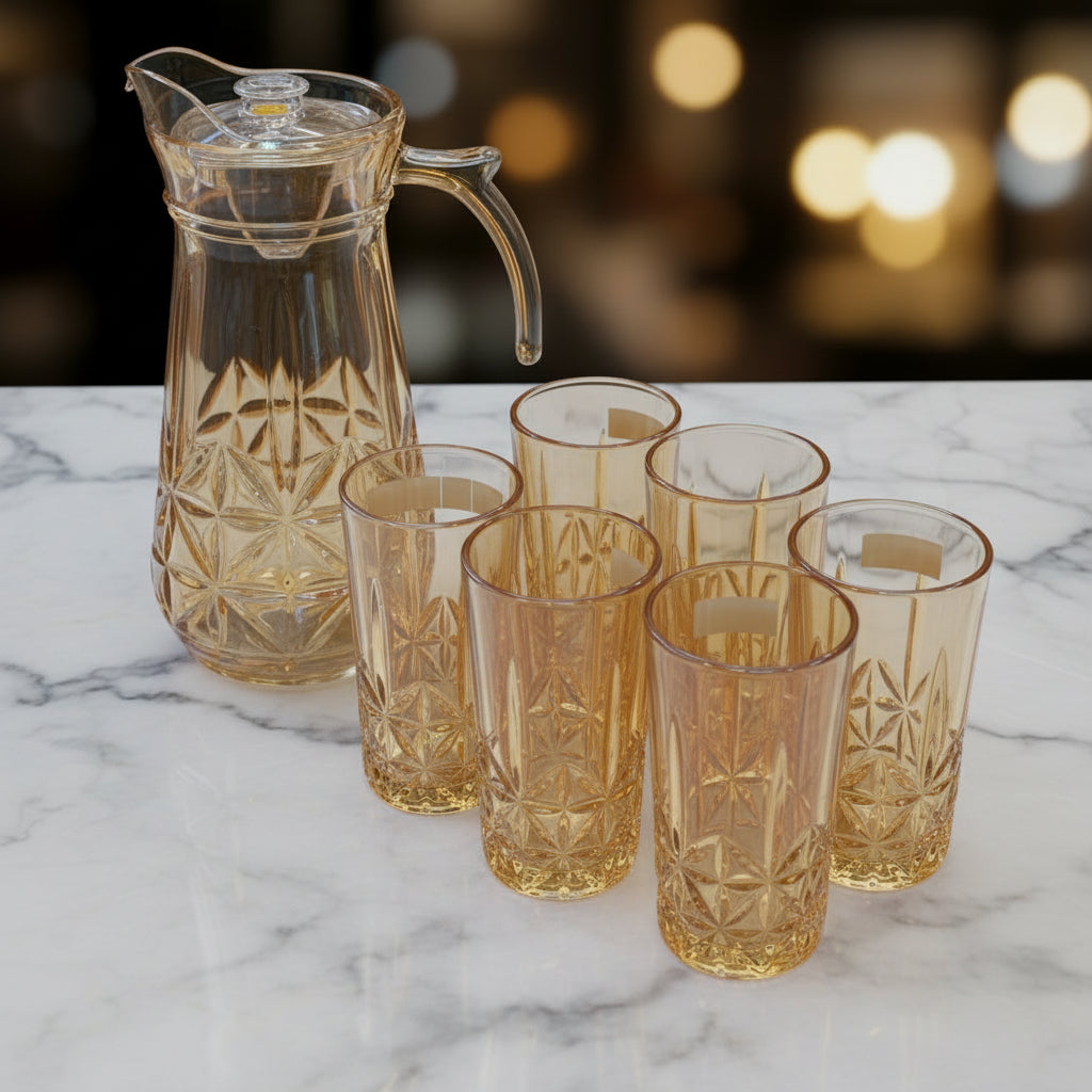 Delisoga 7-Piece Amber Glass Water Set