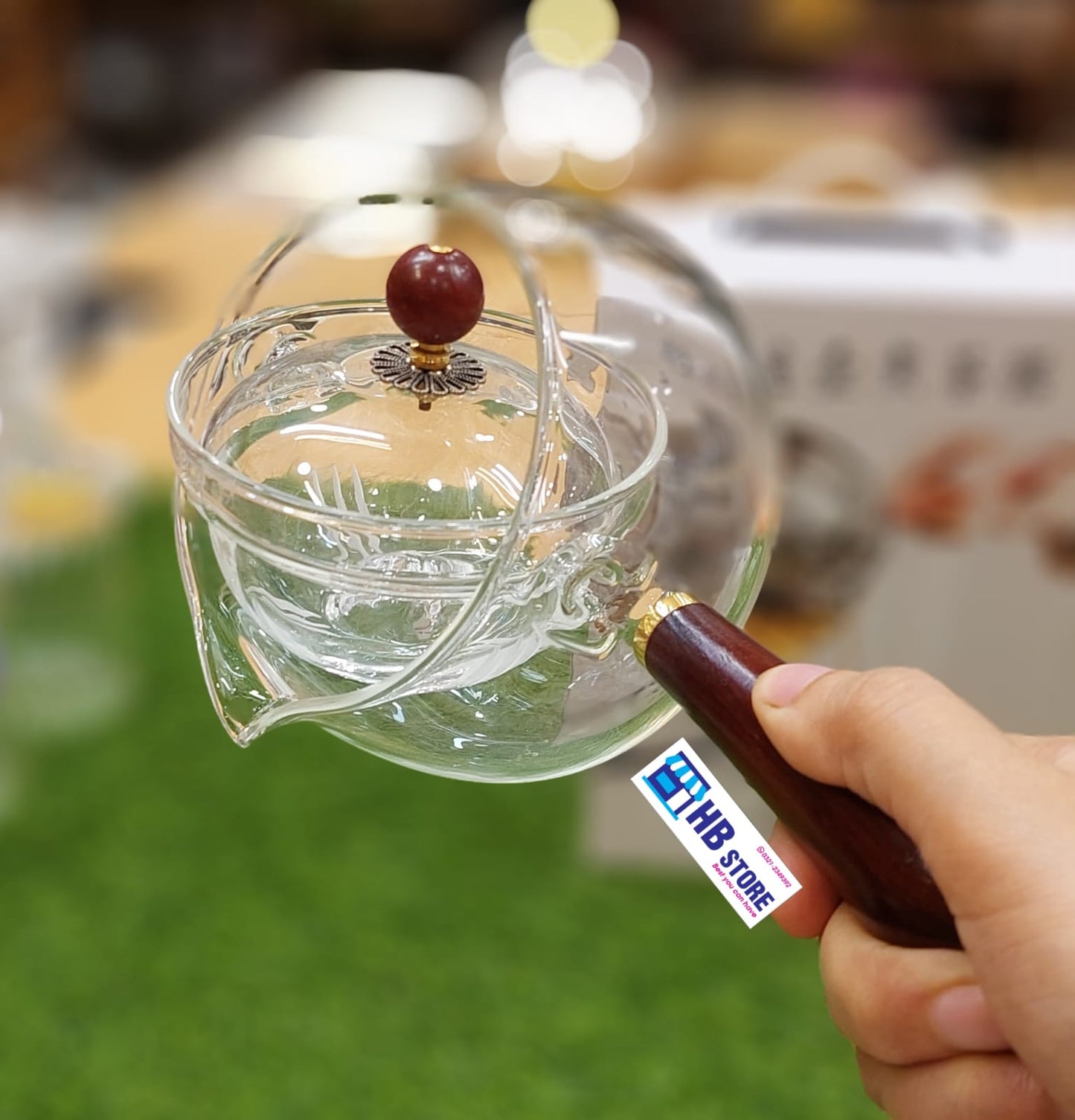 Japanese Style Heat-Resistant Glass Teapot with Wooden Handle & Infuser