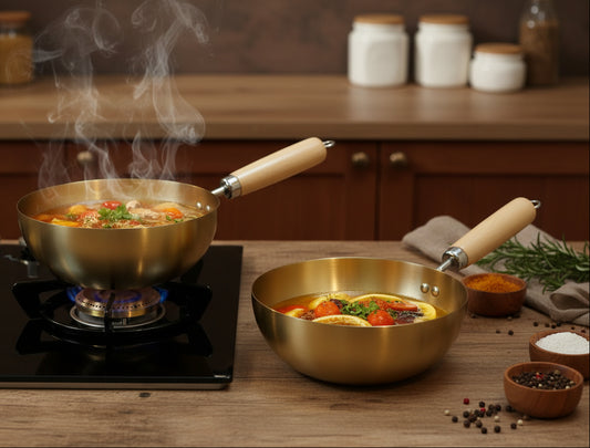 Premium Golden Wok Pan with Wooden Handle