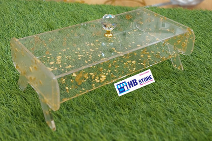 Elegant Resin Glitter Dish Stand with Crystal Knob Lid – Decorative Serving & Storage Tray