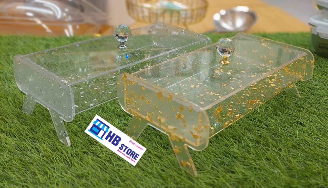 Elegant Resin Glitter Dish Stand with Crystal Knob Lid – Decorative Serving & Storage Tray
