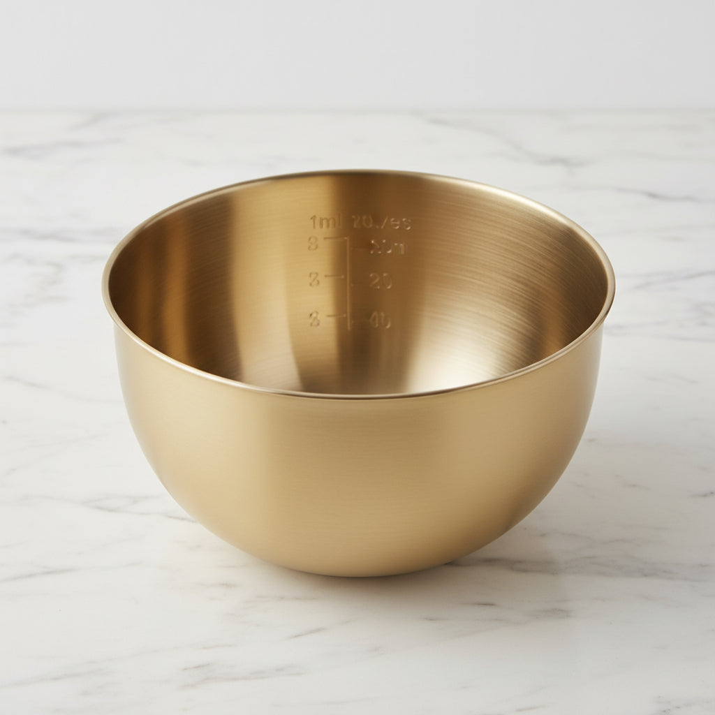 Stainless Steel Gold Mixing Bowls with Measurement Marks.