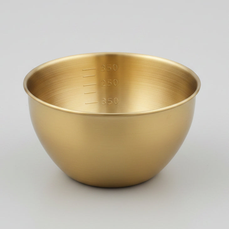 Stainless Steel Gold Mixing Bowls with Measurement Marks.