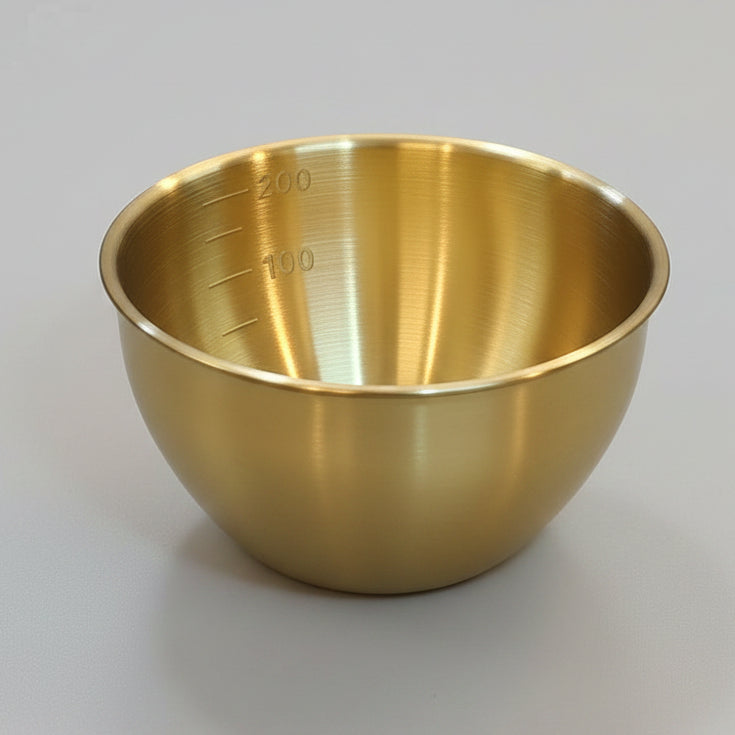 Stainless Steel Gold Mixing Bowls with Measurement Marks.