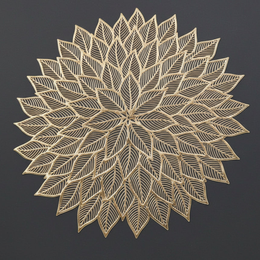 6 Pcs Gold Floral Vinyl Placemats Non Slip Dining Table Placemats