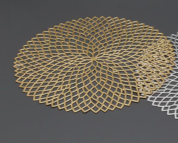 6 Pcs Gold Floral Vinyl Placemats Non Slip Dining Table Placemats