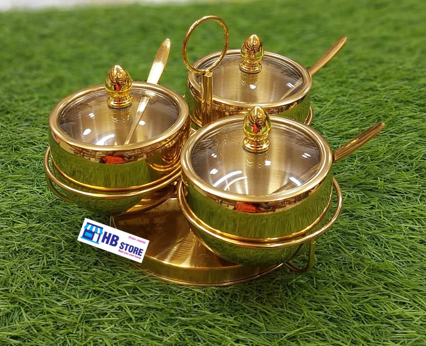 Stainless Steel Golden Revolving Spice Jar Set (3PCS)