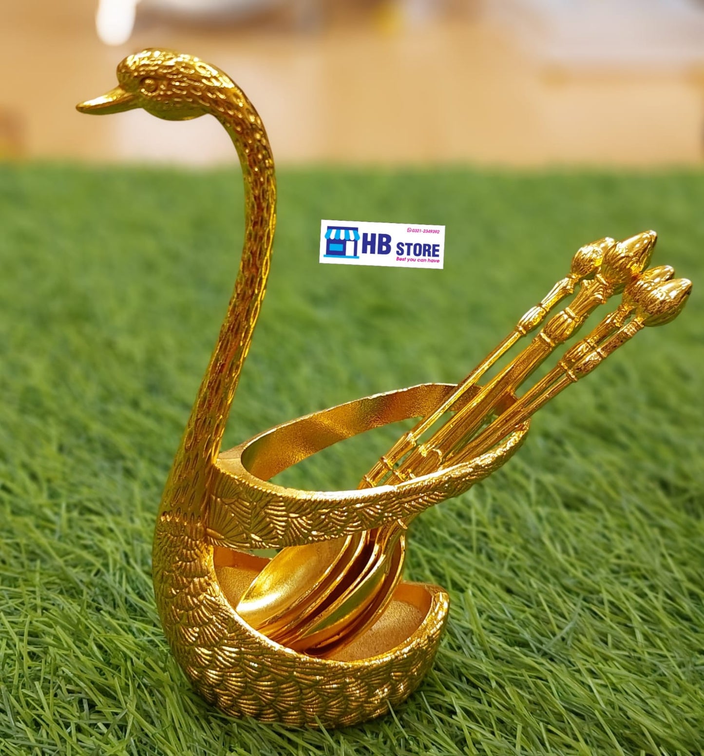 Swan Spoon Holder Set with Intricately Designed Teaspoons
