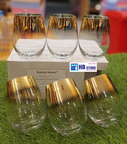 Denny Home Clear & Gold /silver Fancy Glasses 6Pcs