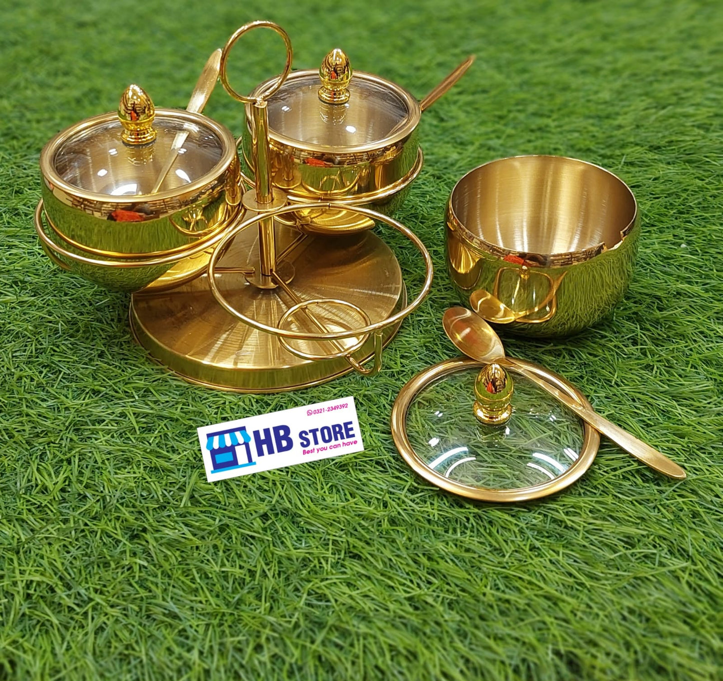 Stainless Steel Golden Revolving Spice Jar Set (3PCS)