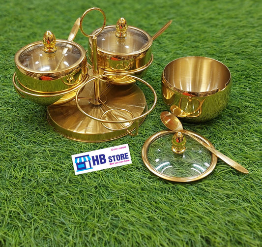 Stainless Steel Golden Revolving Spice Jar Set (3PCS)