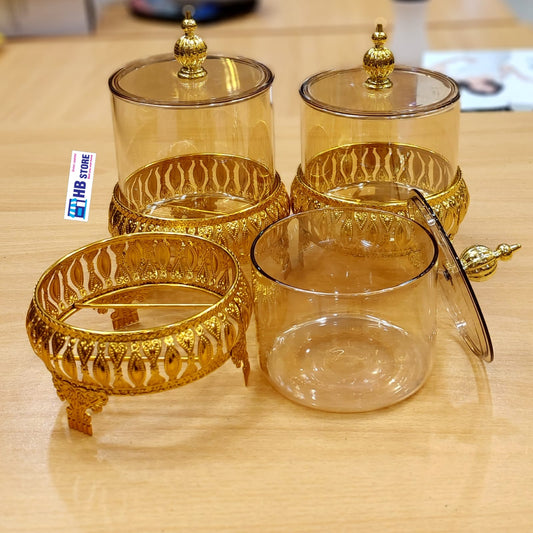 Luxury Gold Filigree & Amber Glass/Acrylic Storage Jar Set