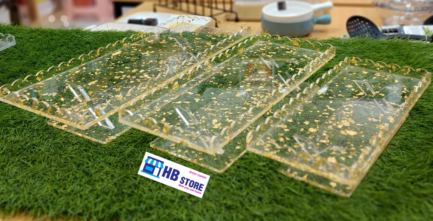 Acrylic Buffet Trays in 3 size  with Gold & Silver Foil Flakes | Elegant Display for Events & Parties