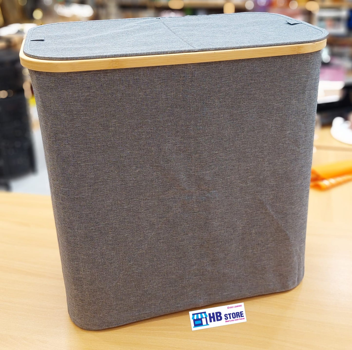 Modern Bamboo Laundry Hamper with Lid and Inner Pocket, Foldable Large Capacity Dirty Clothes Basket